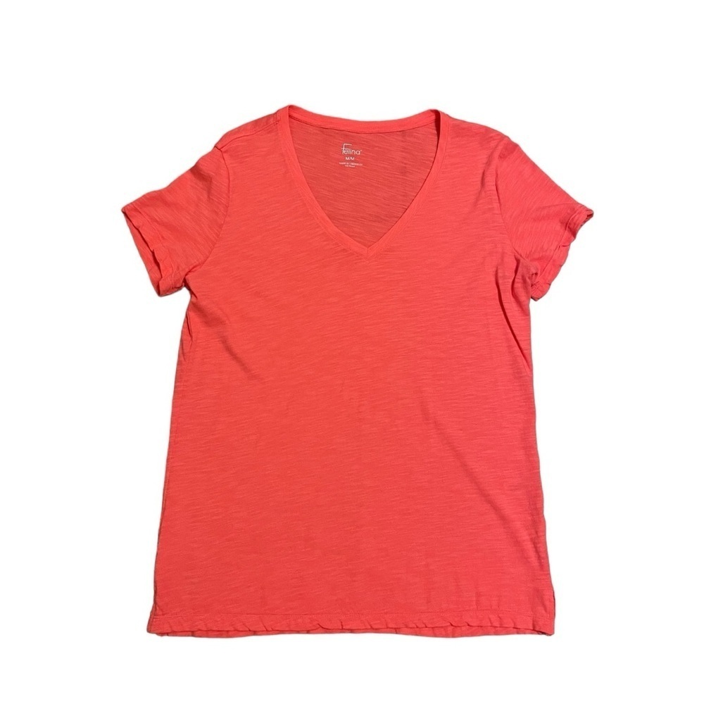 Felina Coral Pink V Neck Short Sleeve Shirt Size M